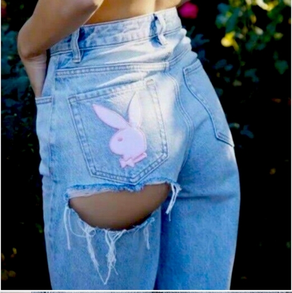 PLAYBOY Denim - Y2K Playboy pacsun cheeky jeans size 25 festival 80/90 vintage Painted,
